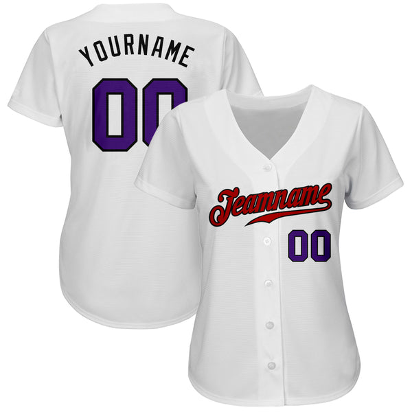 Custom White Purple-Red Authentic Baseball Jersey