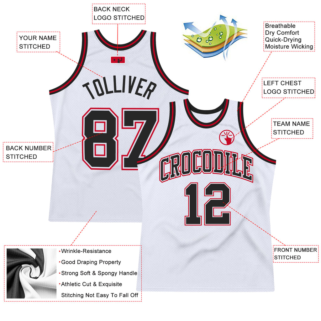 Custom Black Red-White Authentic Throwback Basketball Jersey