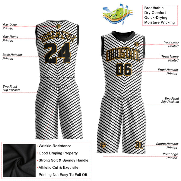 Custom White Black-Old Gold Round Neck Sublimation Basketball Suit Jersey