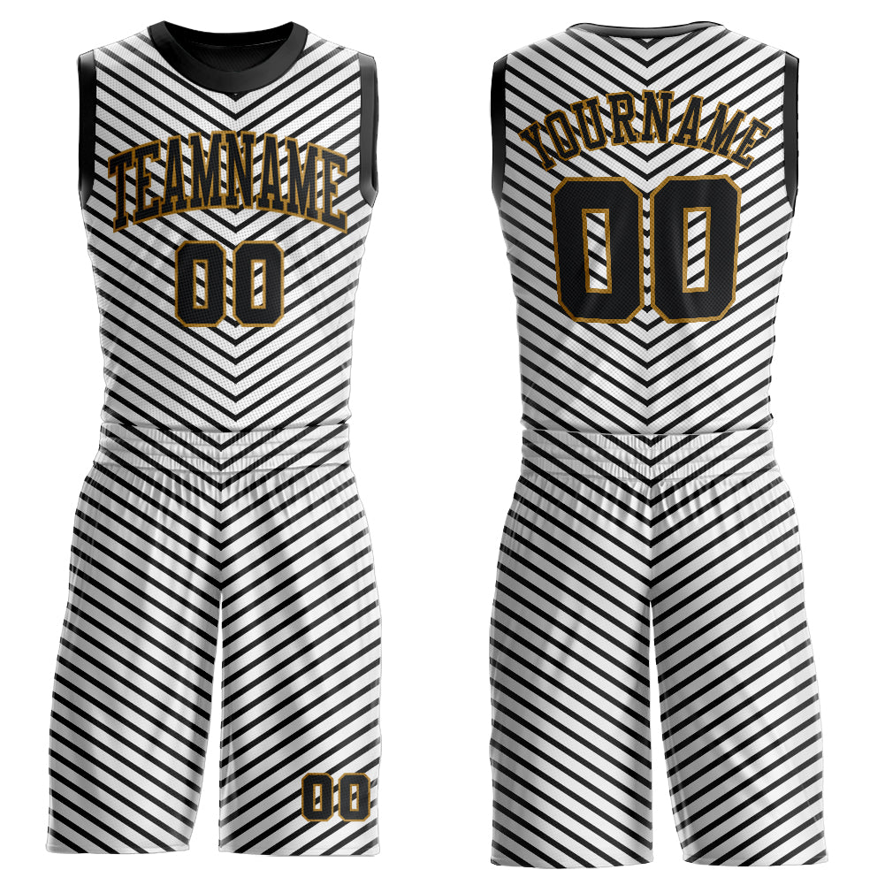 Custom Gold Black-White Round Neck Sublimation Basketball Suit Jersey