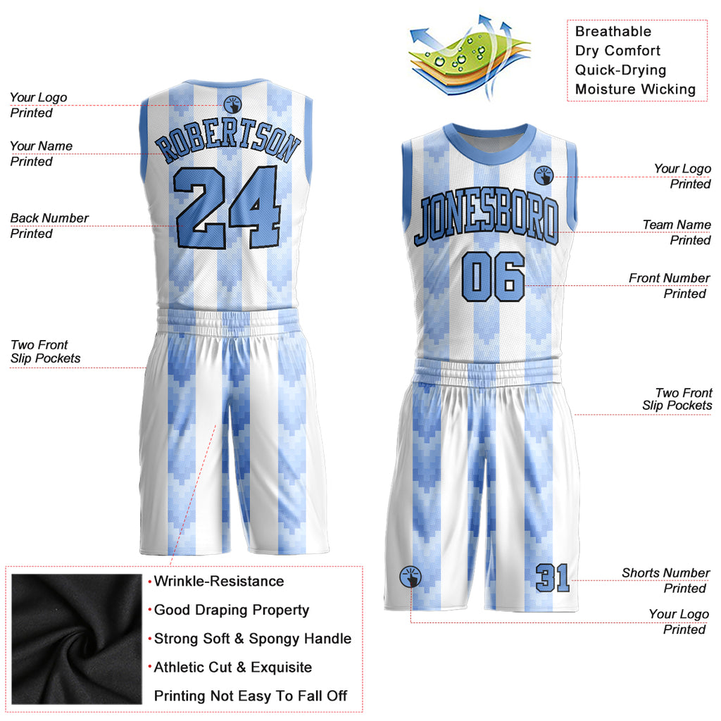 Custom Blue Black-White Round Neck Sublimation Basketball Suit Jersey