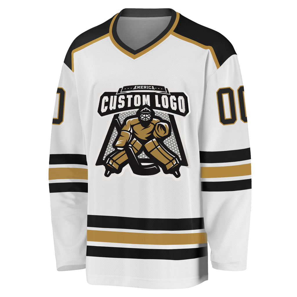 Custom Black Black-Gold Hockey Jersey Discount