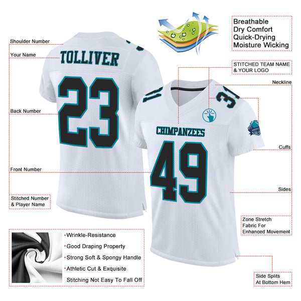 Custom White Black-Teal Mesh Authentic Football Jersey