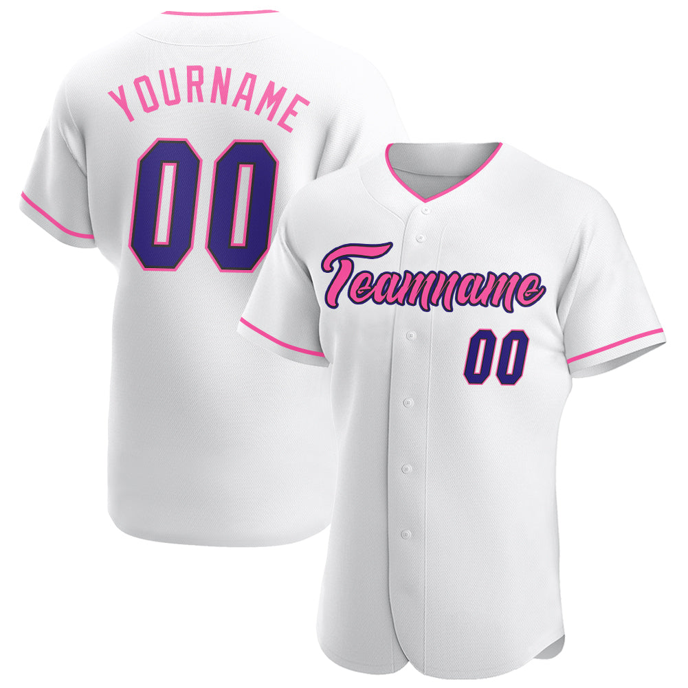 Custom White Dark Purple Black-Pink Authentic Baseball Jersey