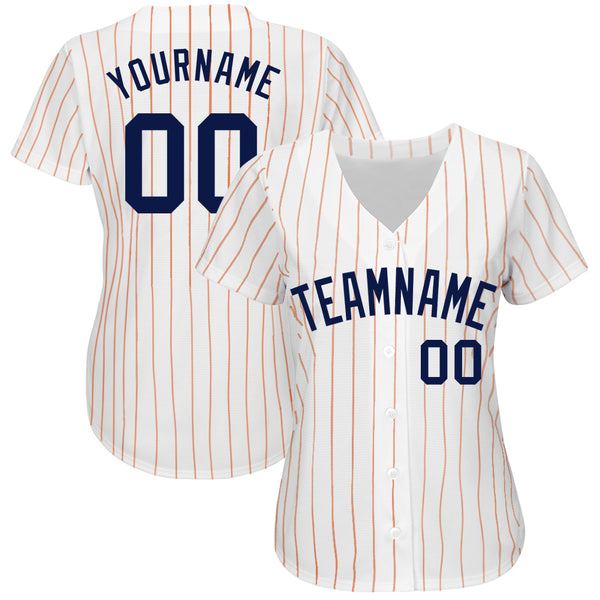 Custom White Orange Pinstripe Navy Authentic Baseball Jersey