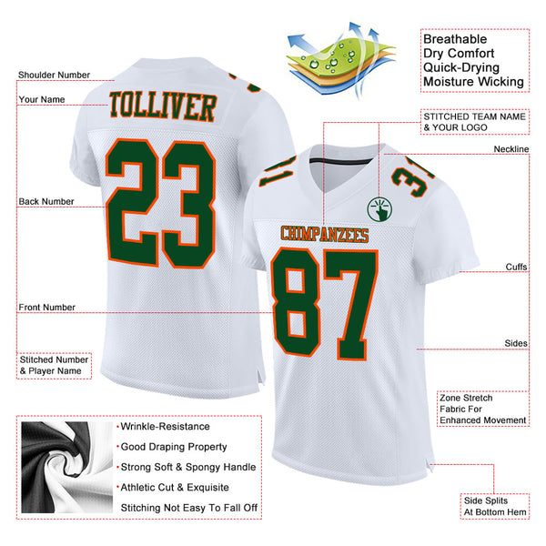 Custom White Green-Orange Mesh Authentic Football Jersey