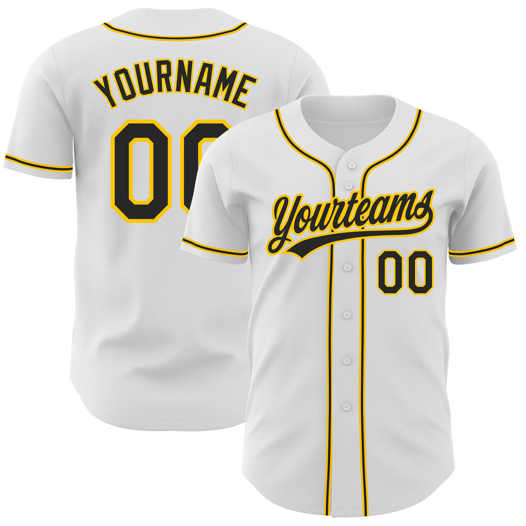 Custom White Black-Gold Authentic Baseball Jersey