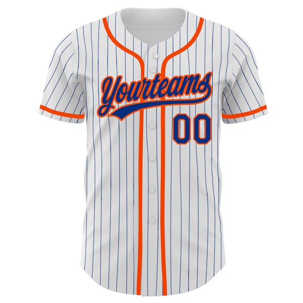 Custom White Royal Pinstripe Royal-Orange Authentic Baseball Jersey