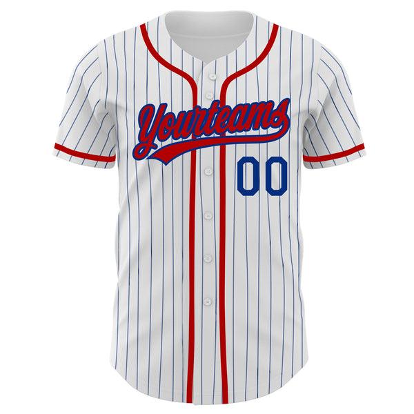 Custom White Royal Pinstripe Red Authentic Baseball Jersey