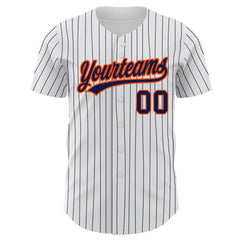 Custom Navy Orange Pinstripe Orange-White Authentic Baseball Jersey Discount