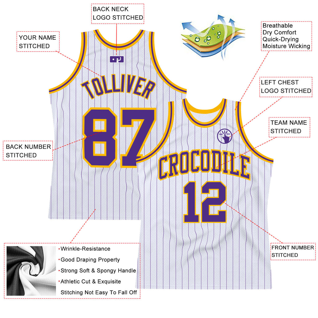 Custom Purple White-Gold Authentic Fade Fashion Basketball Jersey