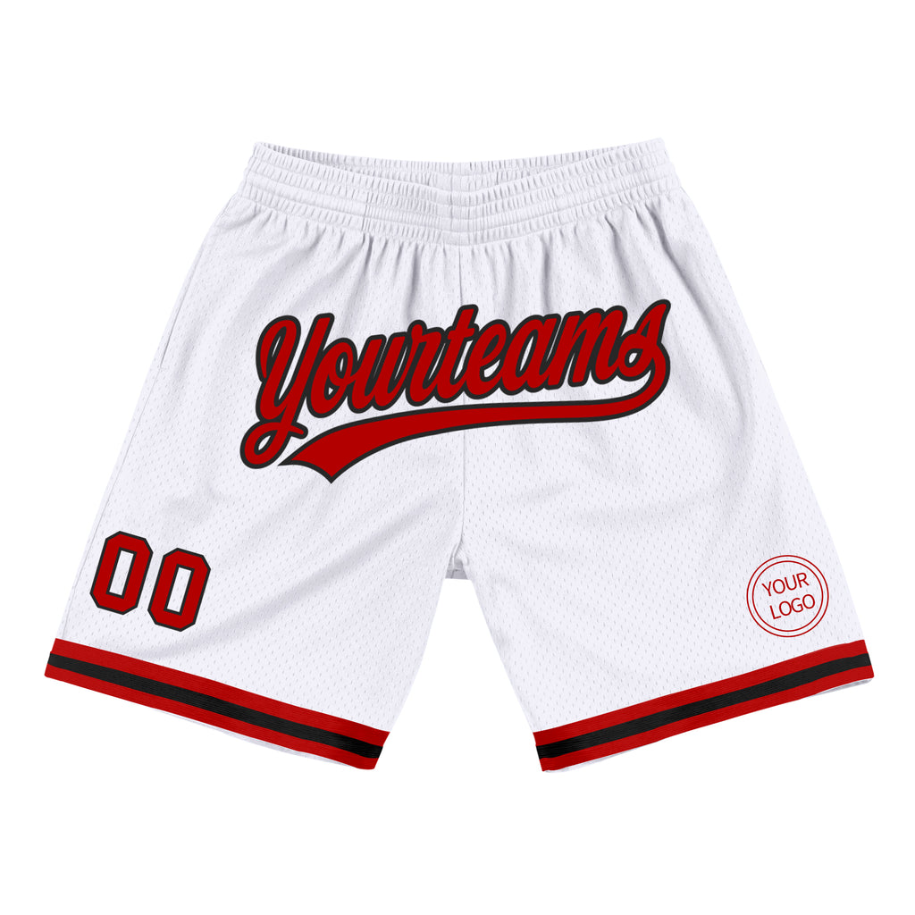 Custom White Red-Black Authentic Throwback Basketball Shorts