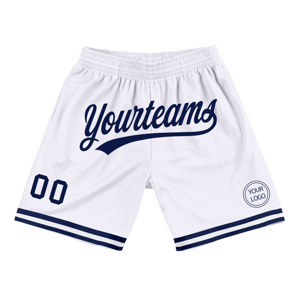 Custom White Navy Authentic Throwback Basketball Shorts