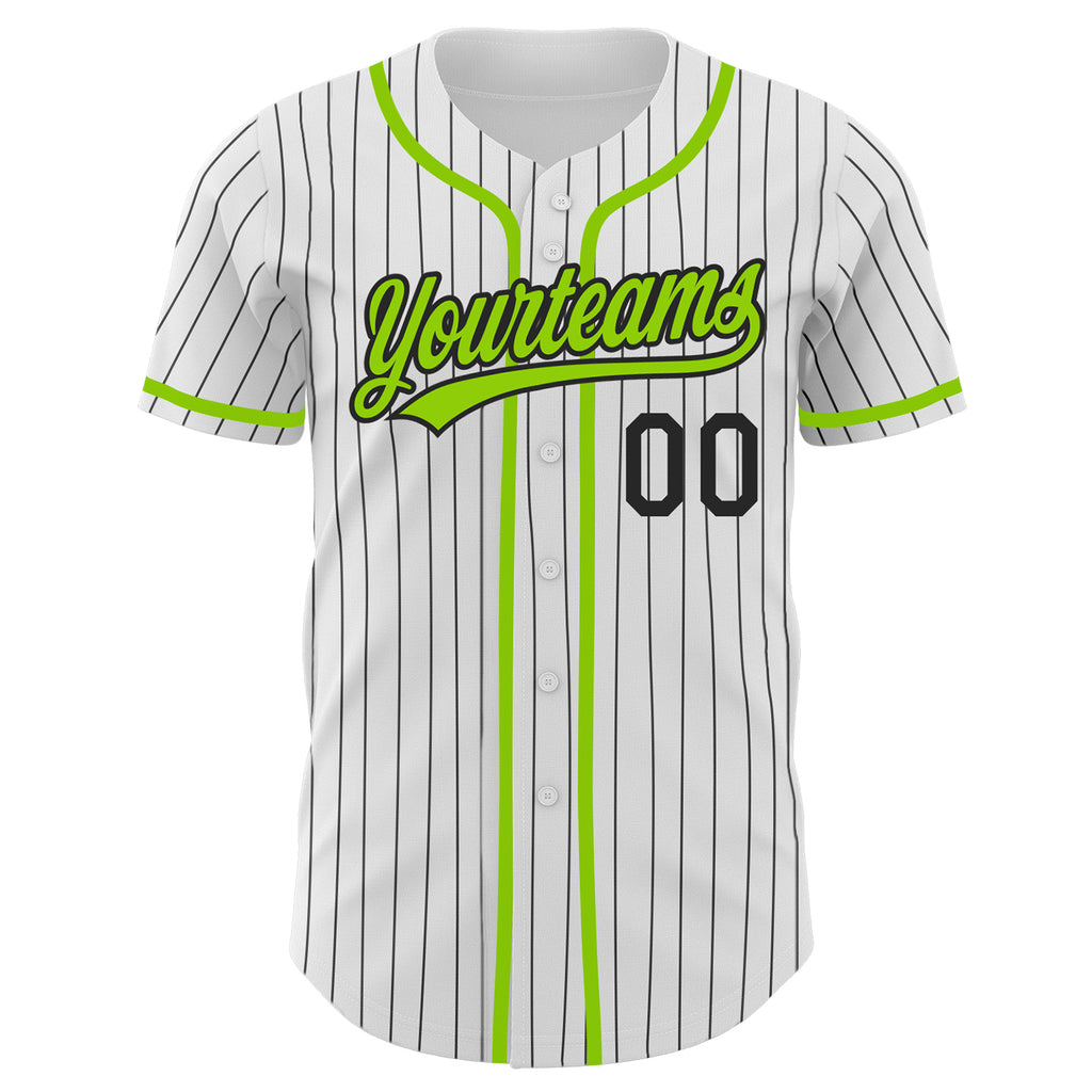 Custom Neon Green Black Pinstripe Black-White Authentic Baseball Jersey Men's Size:XL