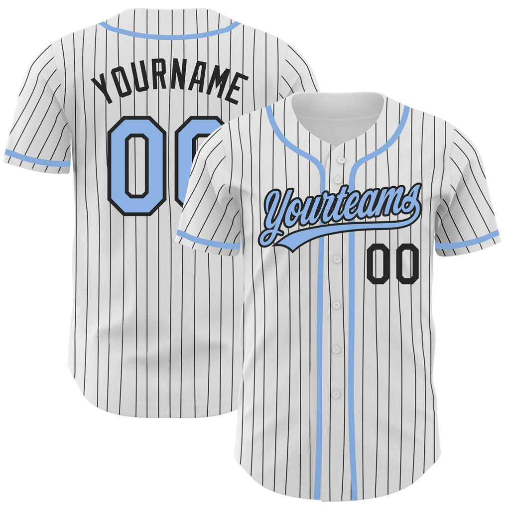 Custom Gray Black Pinstripe Light Blue Authentic Baseball Jersey Discount