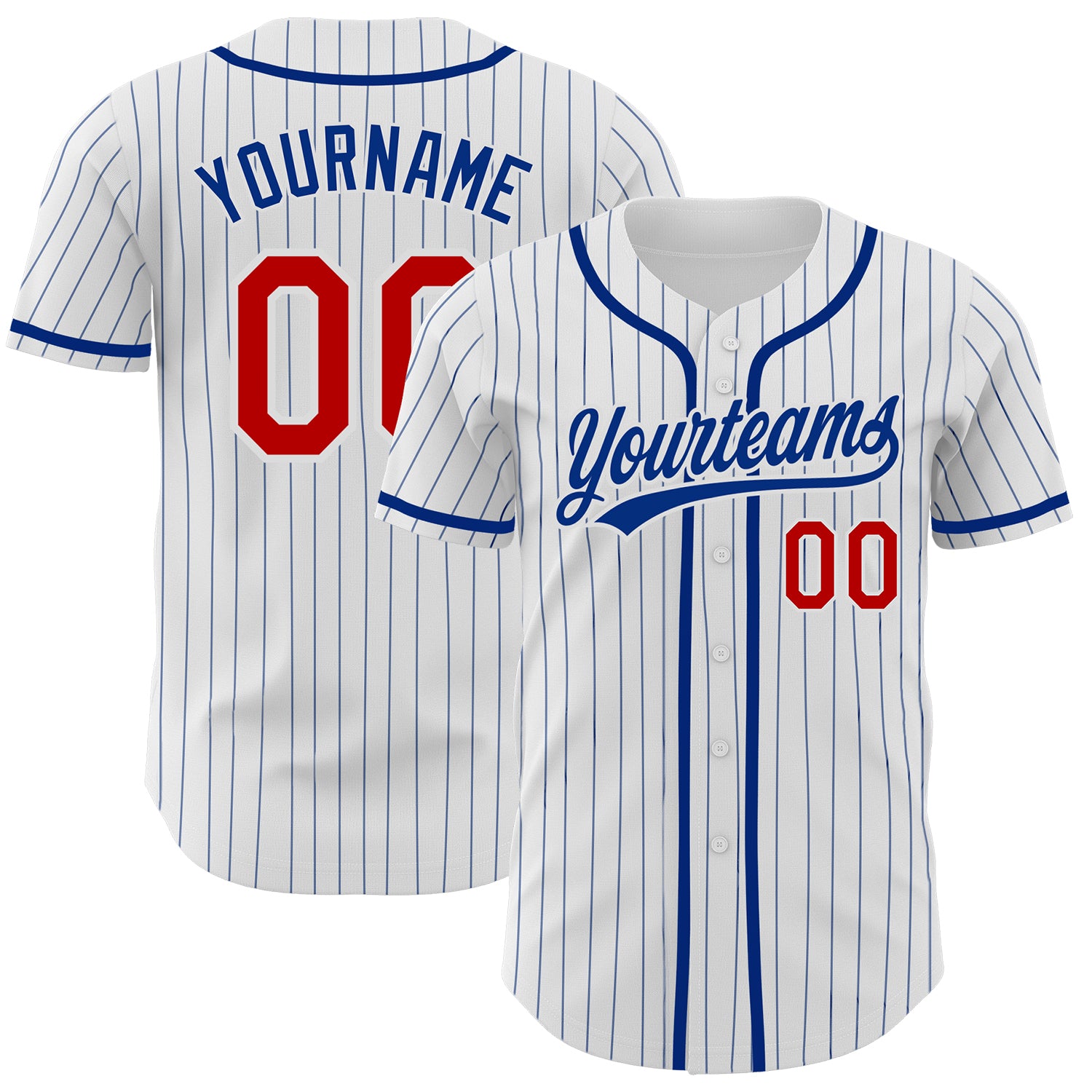 Custom Cream Navy Pinstripe Navy-Red Baseball Jersey