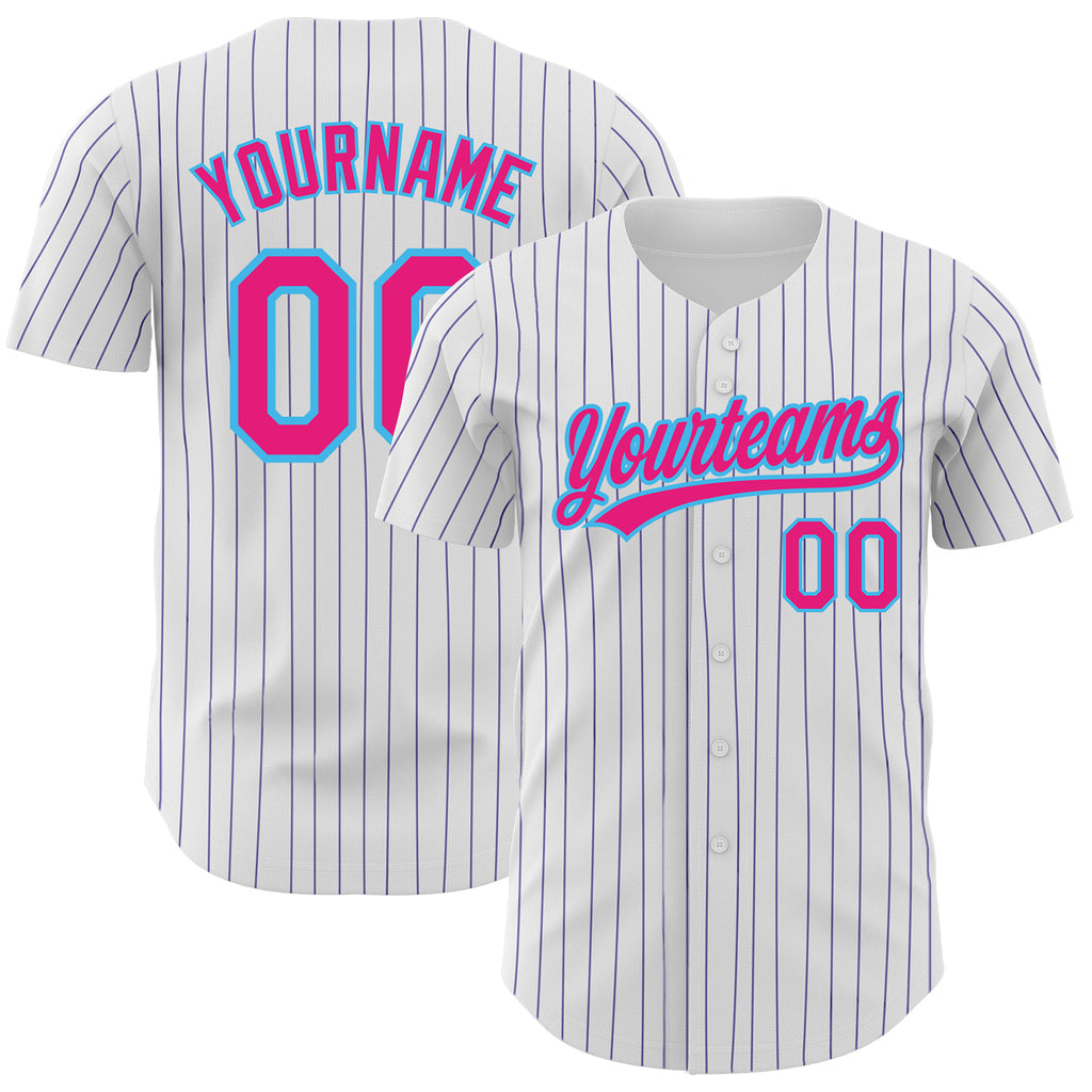 Cheap Custom Pink White Pinstripe Light Blue-White Authentic