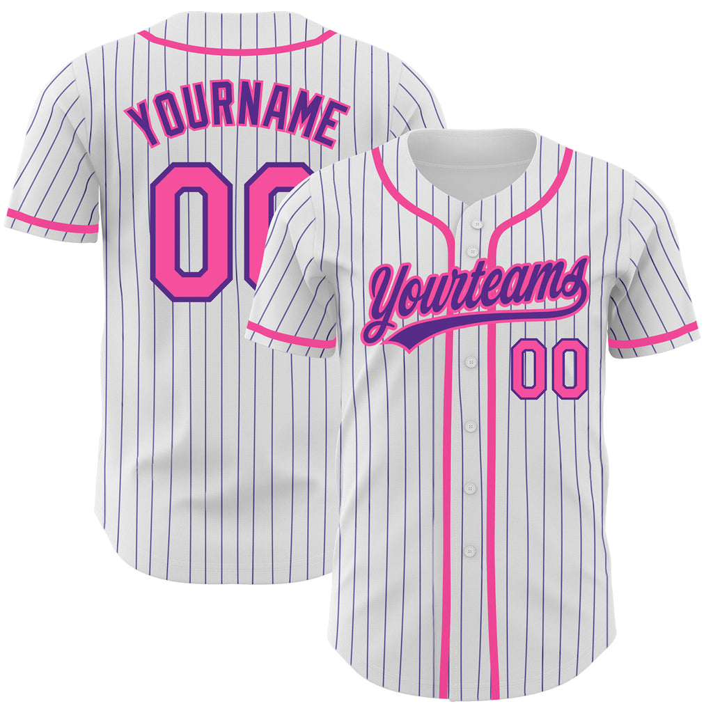 Custom White Purple Pinstripe Pink Authentic Baseball Jersey