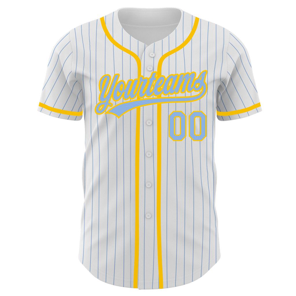 Custom White Light Blue Pinstripe Light Blue-Yellow Authentic Baseball  Jersey Free Shipping – Fiitg