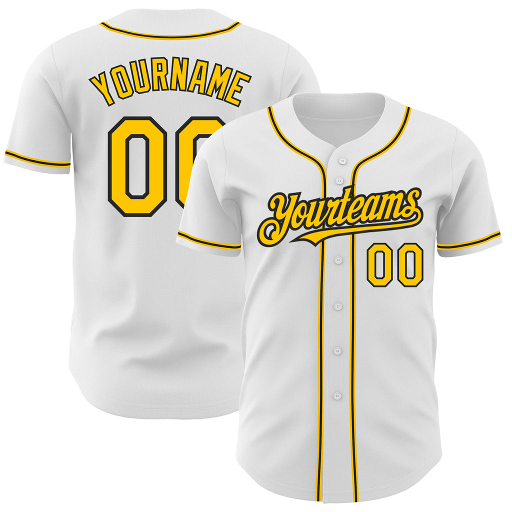 Custom White Yellow-Black Authentic Baseball Jersey