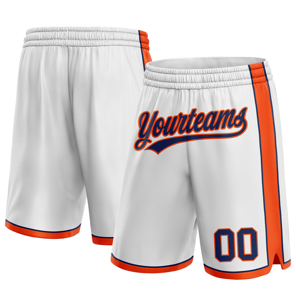 Custom White Navy-Orange Authentic Basketball Shorts