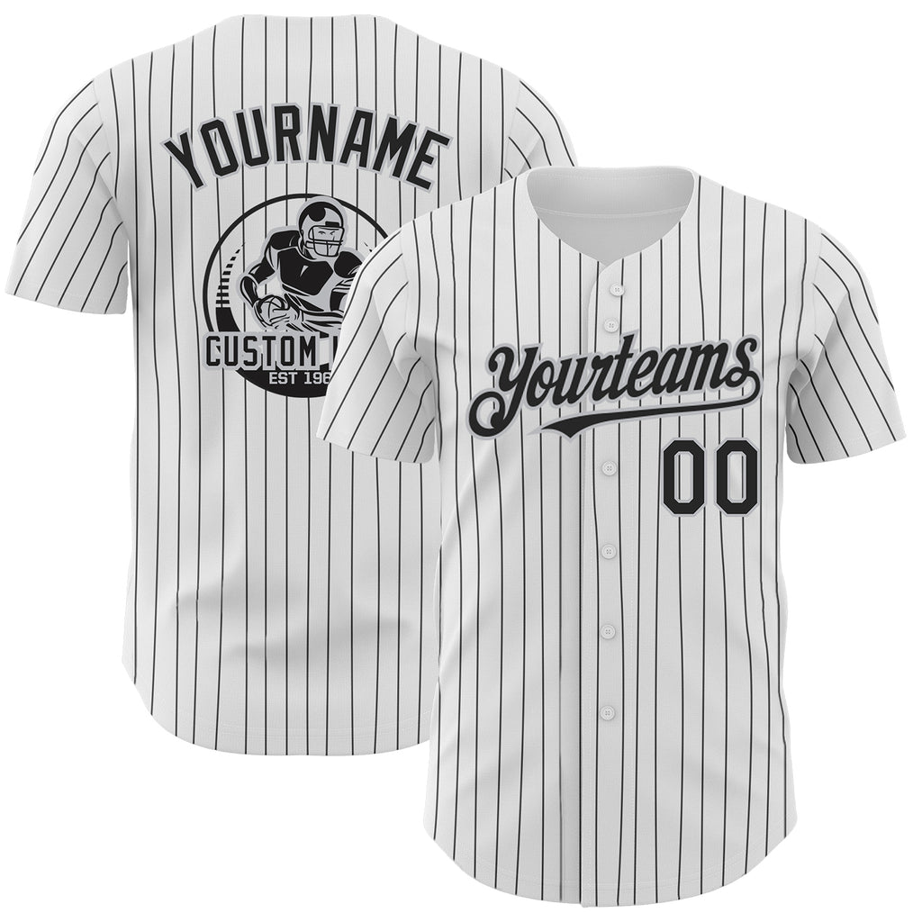 Custom Black Gray Pinstripe White-Gray Authentic Baseball Jersey Discount