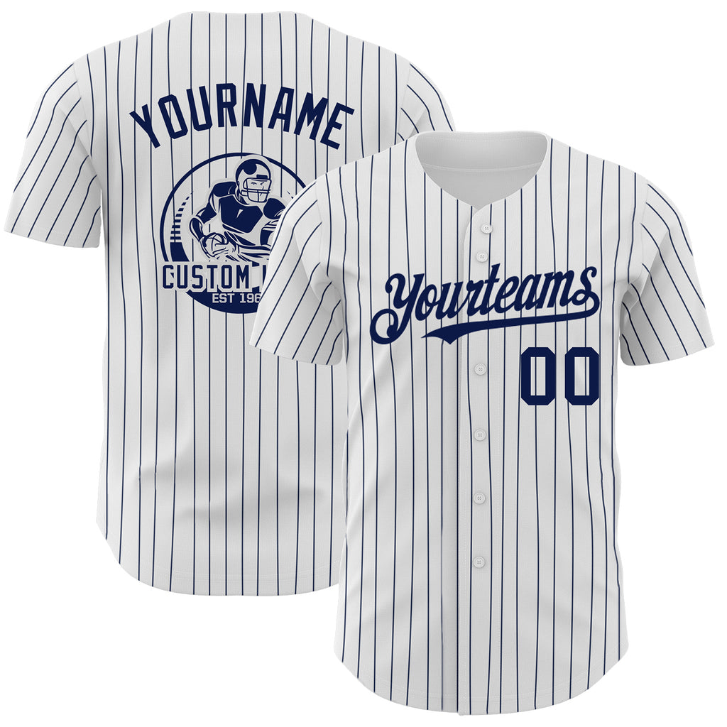 Custom Cream Navy Pinstripe Navy-Red Baseball Jersey