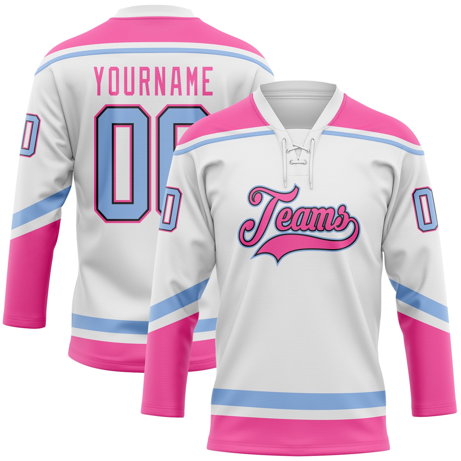 Custom Black Pink-Light Blue Hockey Lace Neck Jersey Fast Shipping –  FiitgCustom