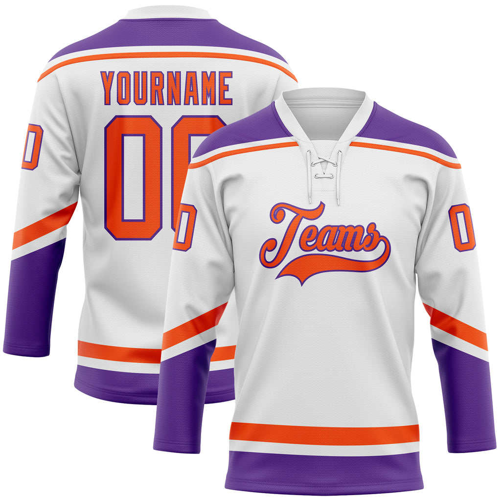 Custom White Purple Hockey Jersey