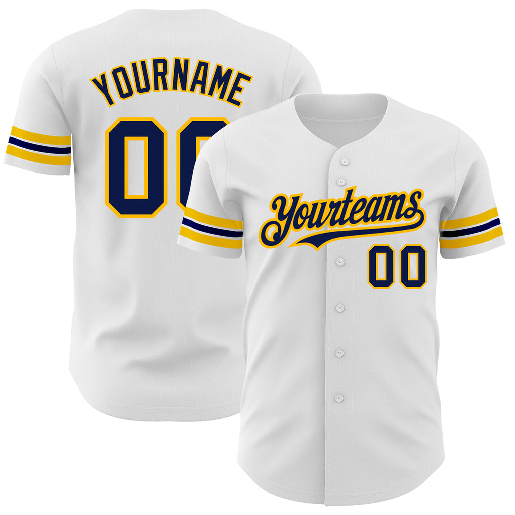 Custom White Navy-Gold Authentic Baseball Jersey