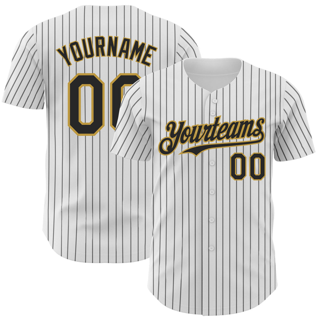 Custom White Black Pinstripe Old Gold Authentic Baseball Jersey