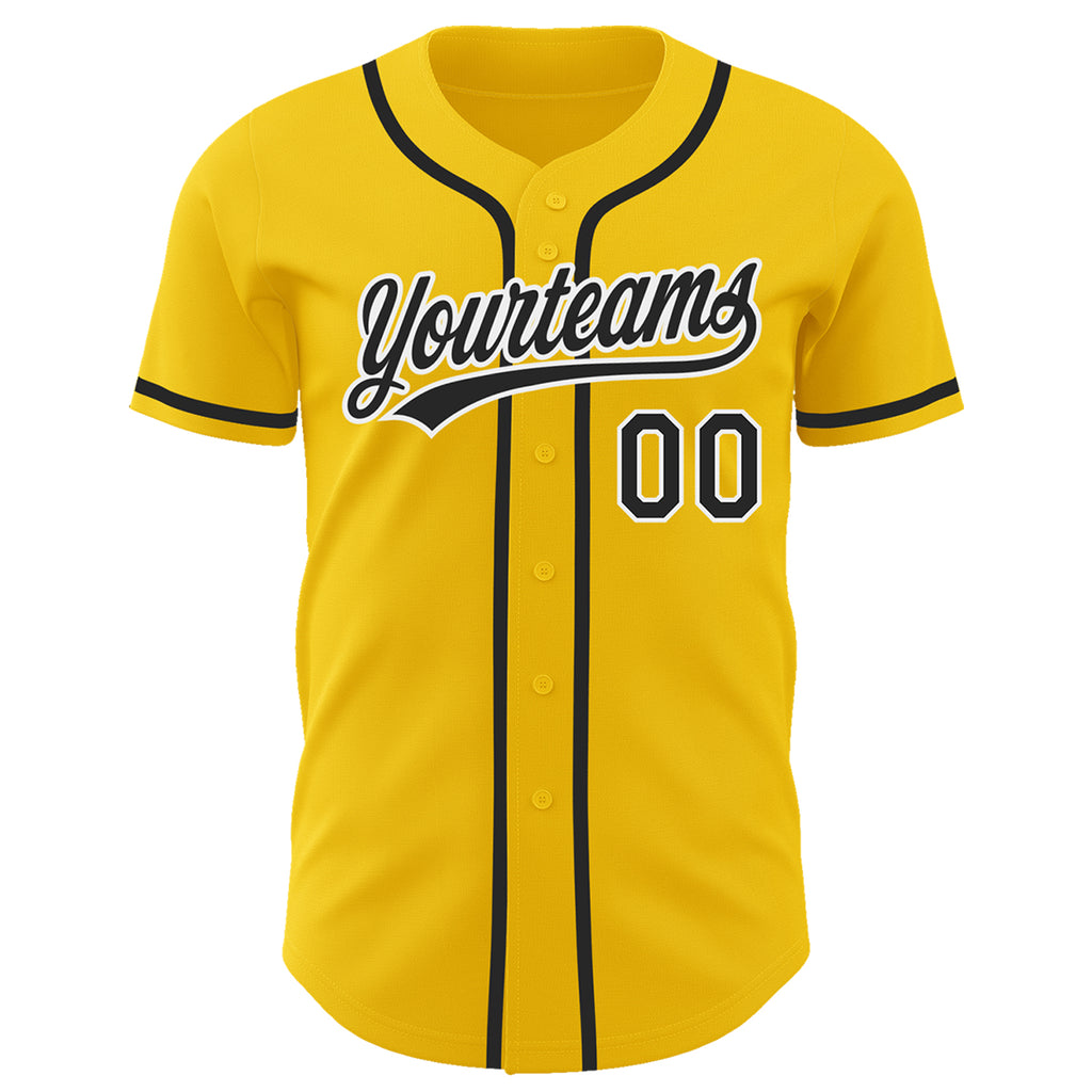 Custom White Yellow-Black Authentic Baseball Jersey