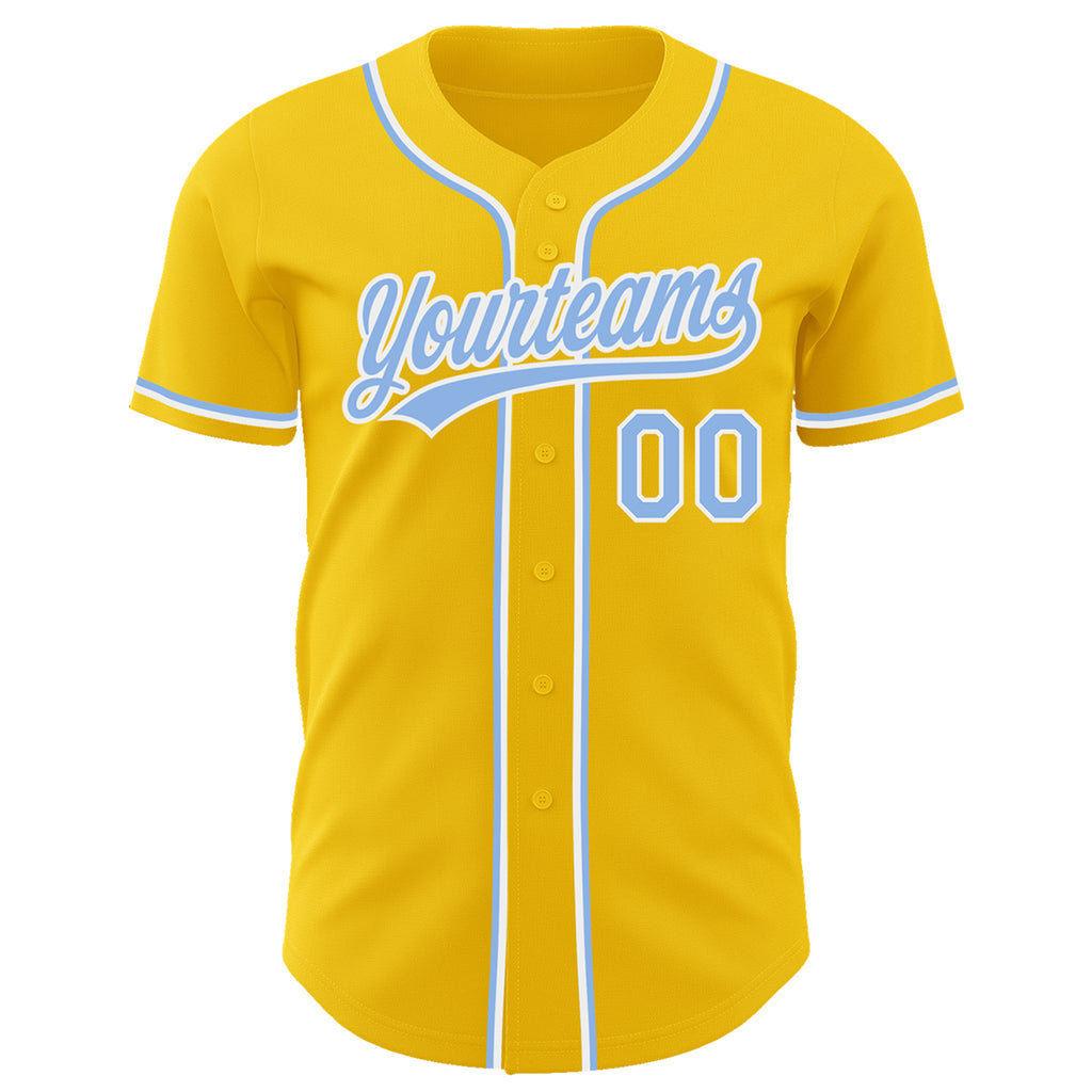 Cheap Custom Powder Blue Yellow-White Authentic Baseball Jersey