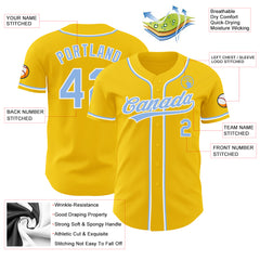 Custom Powder Blue Yellow-White Authentic Baseball Jersey Discount