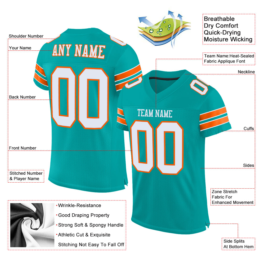 Custom Green Orange-White Mesh Authentic Football Jersey