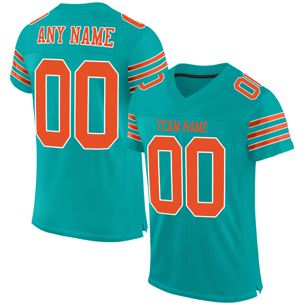 Custom Green Orange-White Mesh Authentic Football Jersey