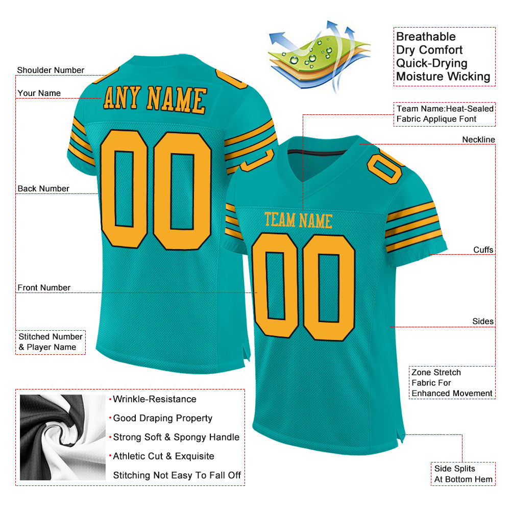 Custom Aqua Gold-Black Mesh Authentic Football Jersey – Fiitg