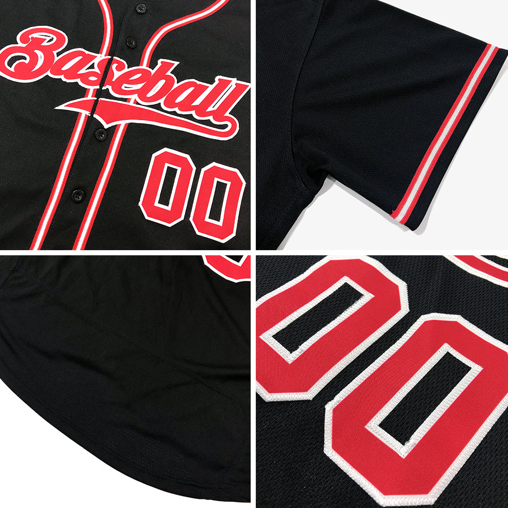Custom White Red-Black 3D Skull Authentic Baseball Jersey