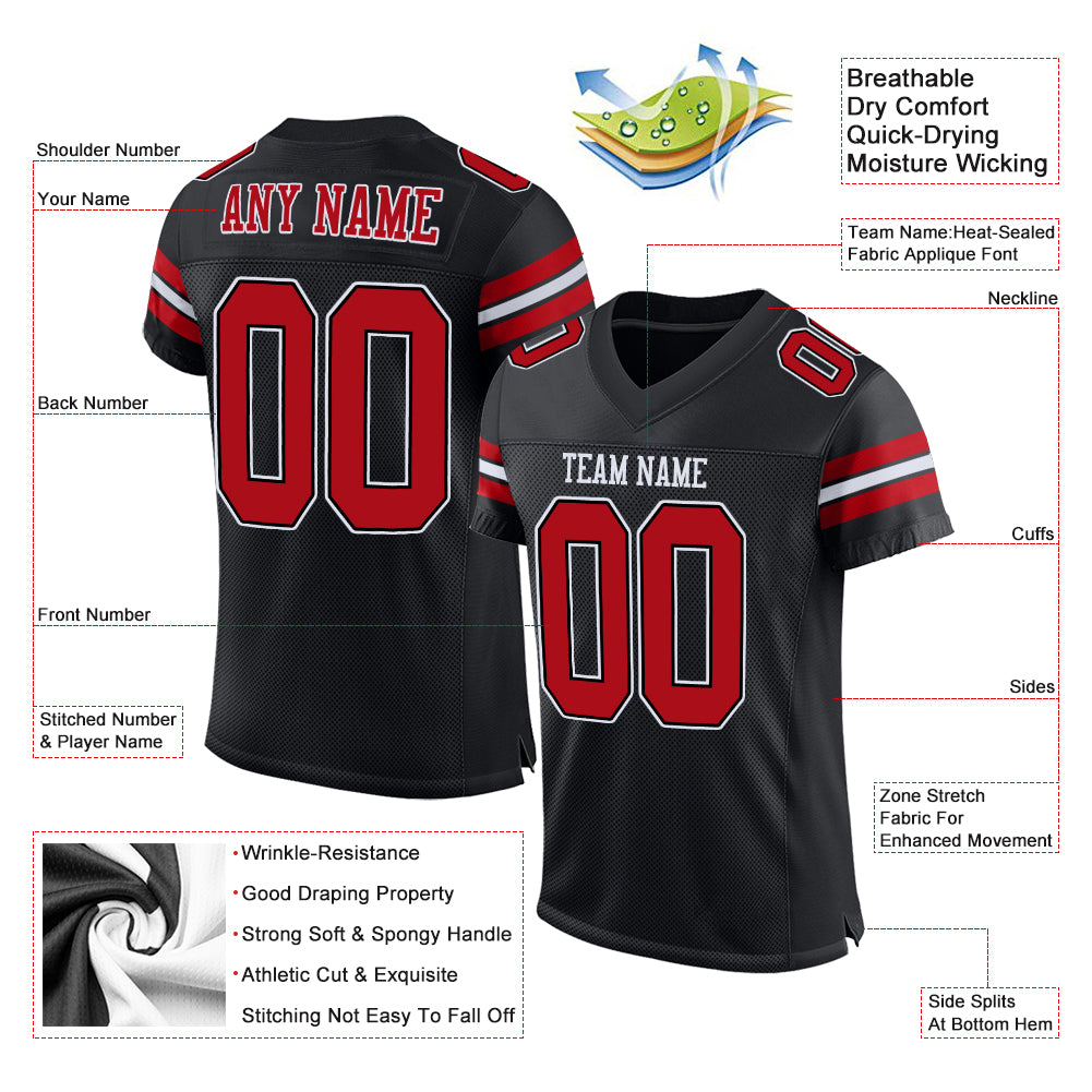 Custom Black White-Red Mesh Authentic Football Jersey