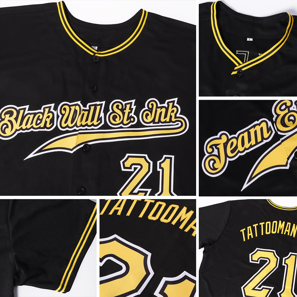 Custom Black Gold-White Authentic Baseball Jersey Men's Size:M
