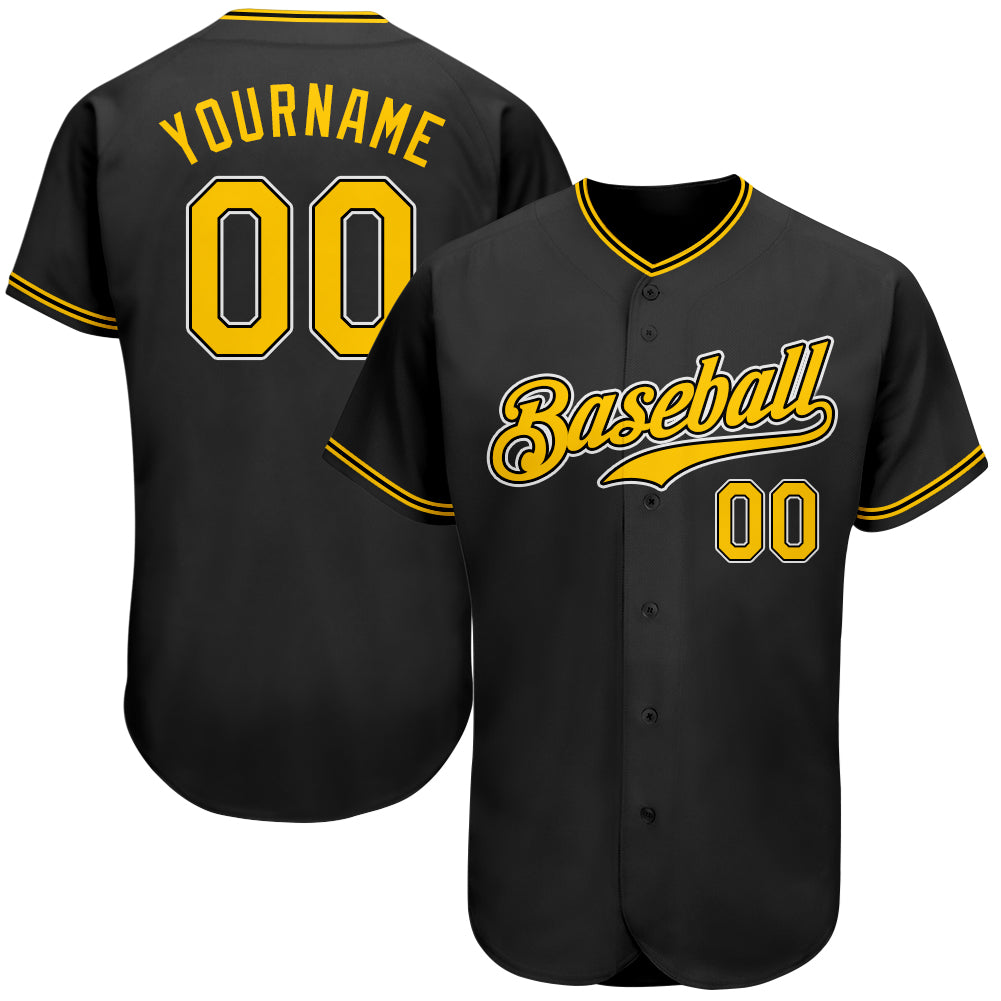 Custom Black Gold-White Authentic Baseball Jersey Men's Size:M