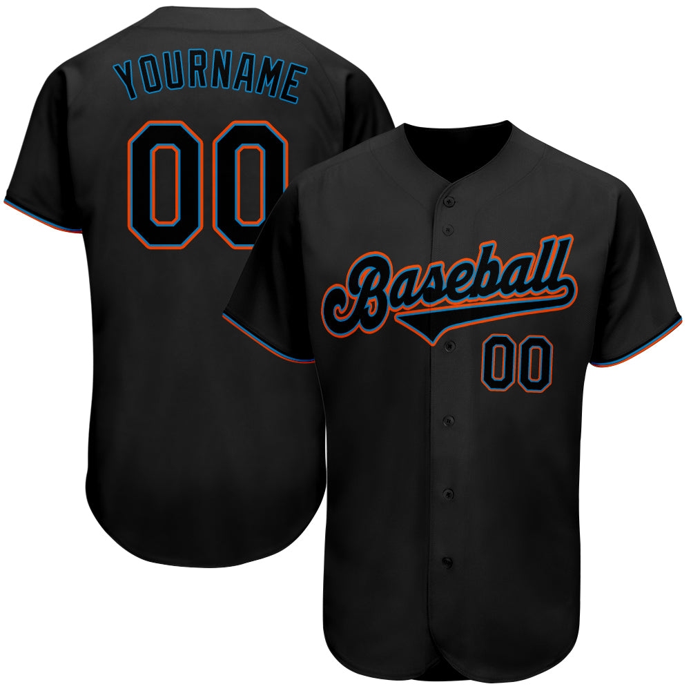 Cheap Custom Light Blue Orange Pinstripe Black Authentic Baseball