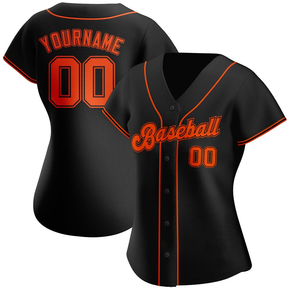 Custom Black Orange-Black Authentic Softball Jersey