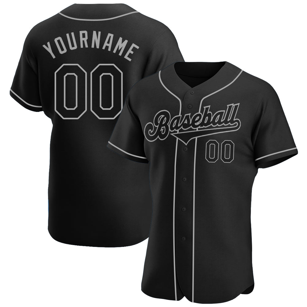 Custom Baseball Jersey Black Black-Gray Authentic Men's Size:XL