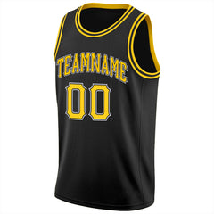 FIITG Custom Basketball Jersey Black Black-Gold Round Neck Rib-Knit