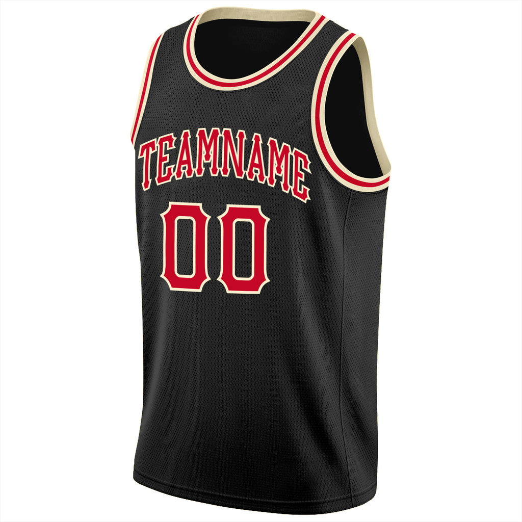 Custom Cream Black V-Neck Basketball Jersey