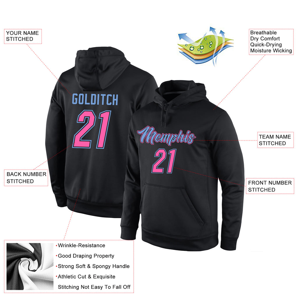 Custom Own Black Pink Light Blue Hoodie Stitched Jersey Free