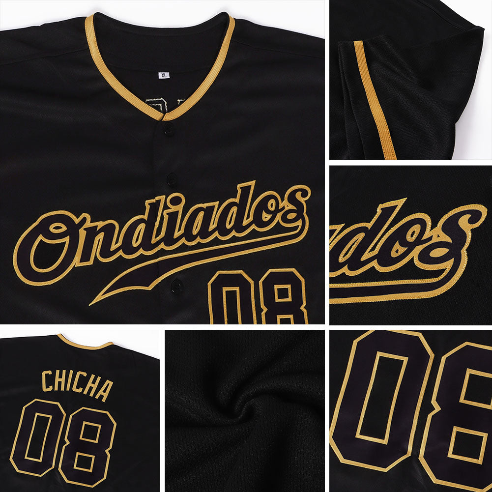 Custom Own Black Black Old Gold Authentic Baseball Stitched Jersey