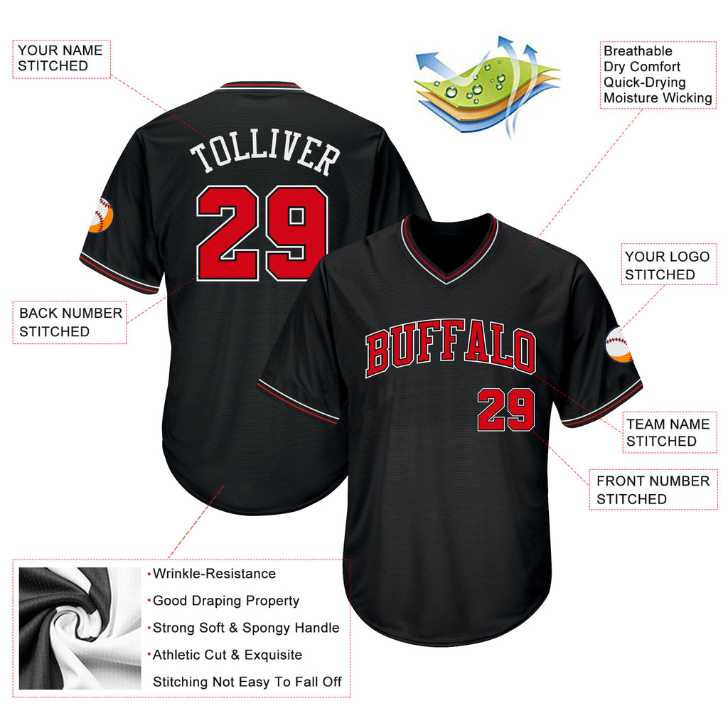 Cheap Custom Black Red-White Authentic Two Tone Baseball Jersey