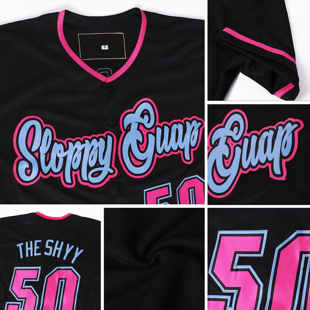 Custom Baseball Jersey Black Pink-Light Blue Authentic Men's Size:XL
